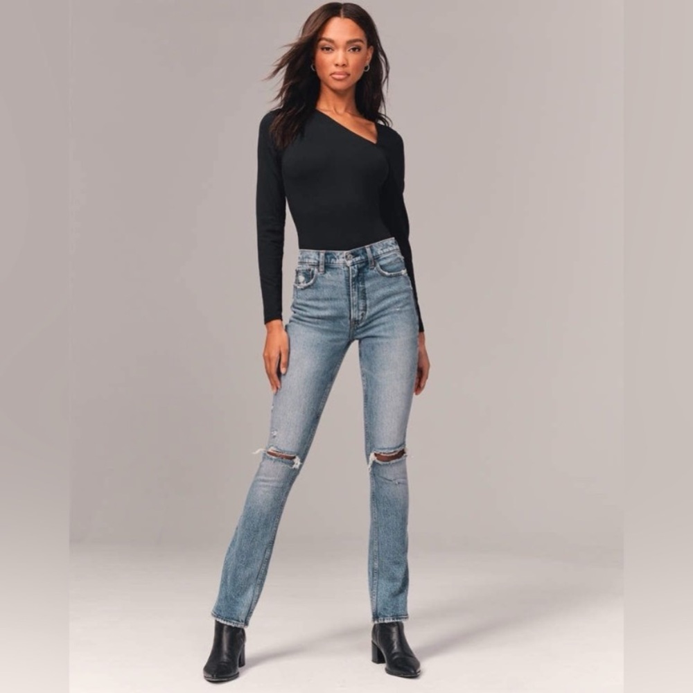 Abercrombie & Fitch 90s Skinny High Rise Jeans, distressed light wash, size 25 S